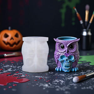 YS Skull <strong>Owl</strong> <strong>Candle</strong> Jars Silicone Molds Gypsum Storage Box Plant Potted Casting Mould DIY Halloween Decoration Making Supplies - Product Image 5