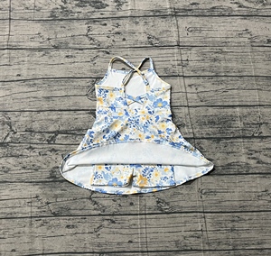 Robe de yoga pour petite fille, imprimé fleurs bleues, haute qualité, vente en gros pour enfants, été, sans manches, ODM, GSD3565 - Product Image 2