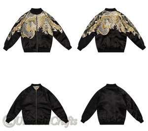 Custom Sakura Embroidery Legendary Creatures <b>White</b> Tiger Reversible Sukajan Souvenir Luxury Satin Baseball <b>Jacket</b> for Men's Bulk - Product Image 4