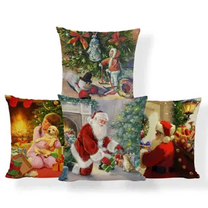 From China Cushion cover Santa Claus 45 x 45 Print Linen Christmas For Home Decor Pillows Covers Home