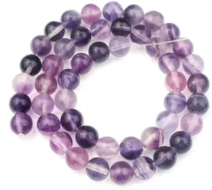 Wholesale Natural Purple Fluorite Gemstone Round Smooth Loose Beads Energy Power Crystal for DIY Jewelry Making 15.5 inches