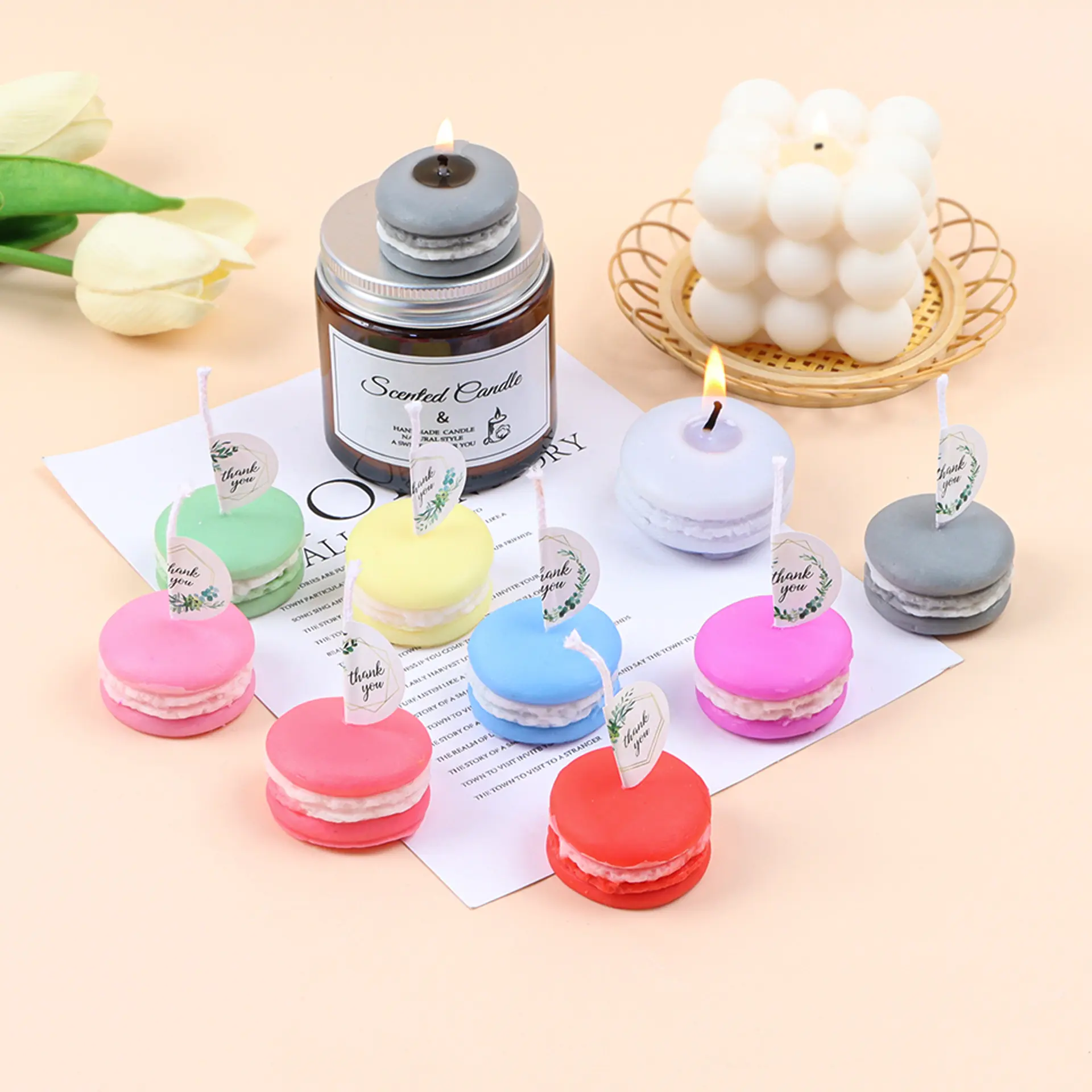 Fragrance Food Shape Candle Custom Home Decoration Colorful Handmade Macaron Dessert Shaped scented Candles