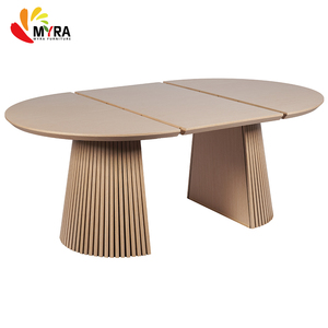 Muebles de Restaurante de Diseño Nórdico <span class=keywords><strong>Minimalista</strong></span>, <span class=keywords><strong>Mesa</strong></span> de Comedor Ovalada de Madera MDF Rústica, <span class=keywords><strong>Mesa</strong></span> de Comedor <span class=keywords><strong>Redonda</strong></span> Extensible - Product Image 4