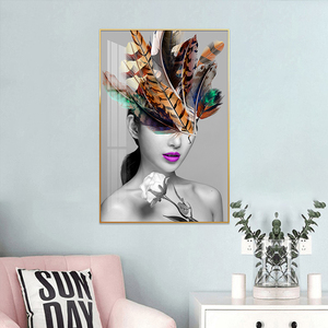 Une <span class=keywords><strong>femme</strong></span> dans une coiffe à plumes Wall Art Decor <span class=keywords><strong>Toile</strong></span> conçue <span class=keywords><strong>sur</strong></span> <span class=keywords><strong>toile</strong></span> Poster <span class=keywords><strong>Peinture</strong></span> pour la décoration <span class=keywords><strong>de</strong></span> la chambre et <span class=keywords><strong>de</strong></span> la maison - Product Image 5