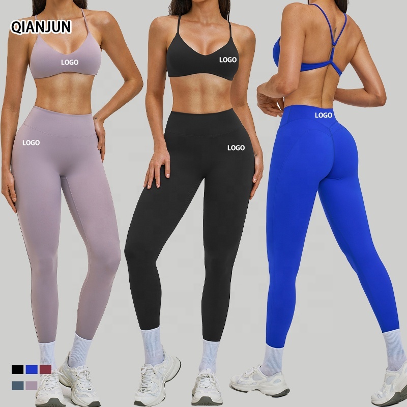 High Quality Gym Custom Design Breathable Solid Comfort Portable Multicolor Fitness Sport Yoga 2 Piece Women's Gym Clothing Sets