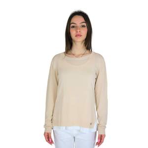 Pull pour femme DKE8027 beige à manches longues coupe décontractée - Product Image 1