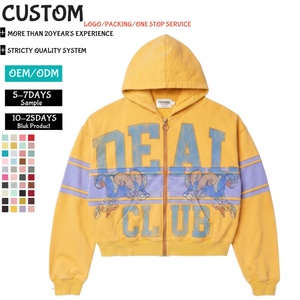 โรงงาน OEM รับผลิตเสื้อฮู้ดดี้ทรงบ็อกซี่สไตล์วินเทจ Y2K ล้างสีแบบแอซิดวอช ผ้าคอตตอนหนานุ่ม ซิปหน้า พิมพ์ลายกราฟิก สตรีทแวร์ รุ่น 6734 สำหรับผู้ชาย พร้อมสกรีนโลโก้ตามสั่ง - Product Image 1