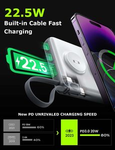 Lisen 5 in 1ก้อนแบตเตอรี่แม่เหล็ก10000มิลลิแอมป์ต่อชั่วโมงแบบพกพาไร้สายแบตเตอรี่สำรองสำหรับ <span class=keywords><strong>iPhone</strong></span> 16 15 14 <span class=keywords><strong>PRO</strong></span> <span class=keywords><strong>MAX</strong></span> นาฬิกาอัจฉริยะสำนักงาน - Product Image 3