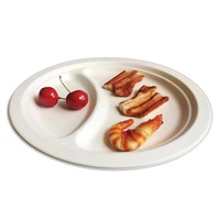 9 "2 compartiments Eco Friendly Jetable Bagasse Récipient Alimentaire Papier Alimentaire Assiettes Blanches