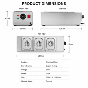 Fundidor de Chocolate Eléctrico de 3 Recipientes, Horno Comercial de Acero Inoxidable para Derretir Chocolate para Panadería y Pastelería, 220V 600W - Product Image 3
