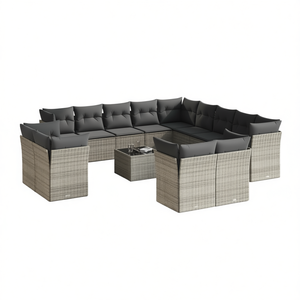Conjunto de Sofás de Jardín de Ratán Moderno, Muebles de Exterior para Más de 10 Personas, Diseño Contemporáneo, Color Gris - Product Image 1