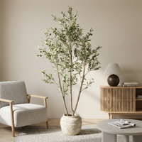 Arbre d'olivier en pot en plastique noir, feuilles vertes, plantes artificielles en pot, verdure avec décoration de pot, plantes artificielles en pot