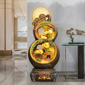 Fontaine d'eau en forme de gourde de style chinois avec rétroéclairage, décoration Feng Shui électrique sur pied pour salon, cadeau pour la maison - Product Image 2