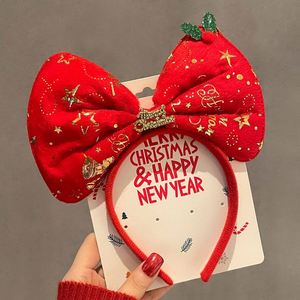 Christmas Kids Antler Headband Sweet Handmade Hair Clip Holiday Party Costume Cosplay Headdress with Glass Drill & Santa <b>Bow</b> - Product Image 6
