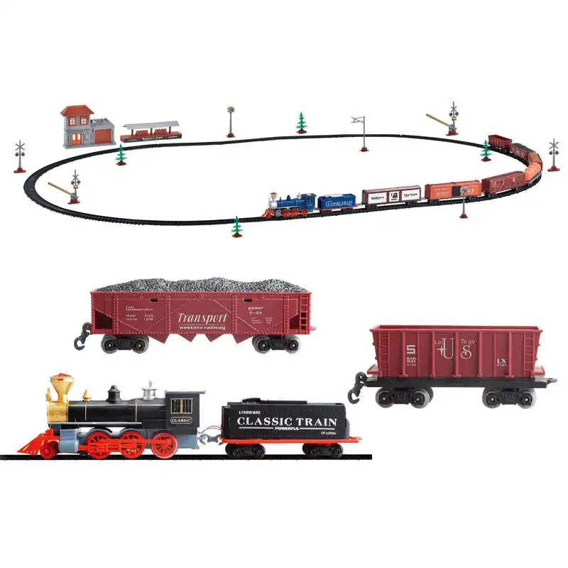 Fai da te assemblare batteria Opetate grande treno classico giocattolo ferroviario con pista leggera e musicale parcheggio giocattoli Set per bambini