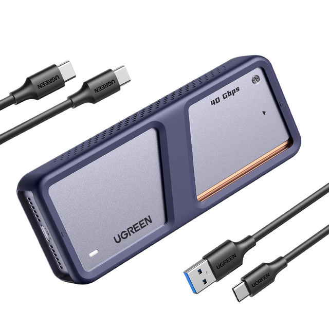 UGREEN 40Gbps M.2 NVMe Enclosure With Cooling Fan Anti-Drop SSD Enclosure For MacBook Aluminum M.2 Enclosure Support M/B+M Key