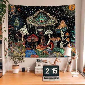 Tapisserie murale en polyester imprimée motif champignons noirs, lavable en machine, décoration murale, art mural moderne, vente en gros - Product Image 3