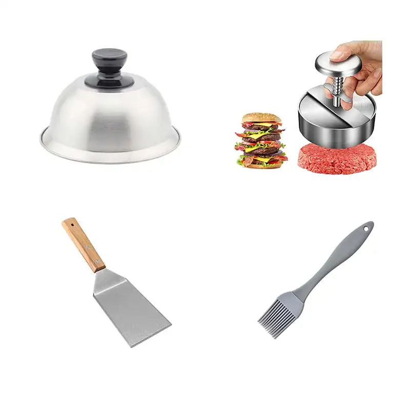 4-Piece Stainless steel grill cover Western steak stainless steel meat press Cooking spatula combination grill tool