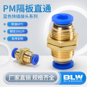 <b>Quick</b> Coupler Brass Pneumatic Fitting PM 4 6 8 10 Threaded Straight Through <b>Connector</b> For Air Hose - Product Image 2