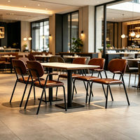 Ensemble de table et chaises de restaurant industriel sur mesure, structure en métal, table ronde en cuir PU, fournisseur de meubles commerciaux pour café et bistrot