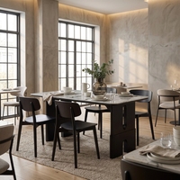 Table à manger rectangulaire en verre de luxe moderne, motif marbre imprimé en 3D, pieds en bois massif, pour la maison, la cuisine, l'hôtel, le restaurant