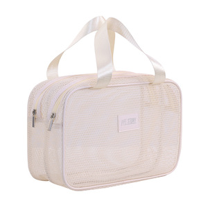 Mesh double-layer <b>toiletry</b> bag large capacity handheld makeup bag multi-functional partition travel cosmetics <b>storage</b> bag - Product Image 1