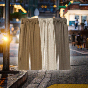 Pantalones de Mujer a Rayas, Anchos, Hasta el Tobillo, con Cintura Elástica y Cordón, Corte Holgado Informal, Tela Crepé, para Verano - Product Image 3