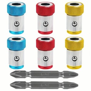 Magnetic Screwdriver Bits With Knurled Rings Carbon Steel Silver Finish For Drill Use HX-0006dz - Product Image 1