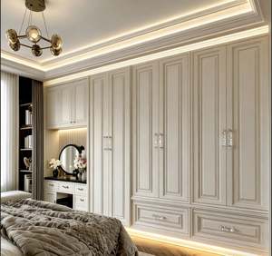 Wooden <b>Wardrobe</b> Bedroom Furniture With Sliding Doors and Built in Mirror Hanging Rods and Drawer Compartments for Clothes - Product Image 5