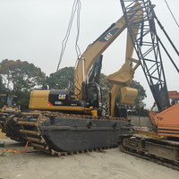 Excavatrice amphibie d'occasion, dragueuse CAT 320BL 320D2L, excavatrice, machine de dragage de sable de rivière, ponton, côtés du bateau