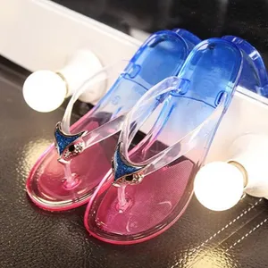 Nieuwe Mode Platte Bodem Clippers Kristal Vos Hoofd Gradiënt Flip-Flops Strand Slippers Flip-Flops Voor Vrouwen