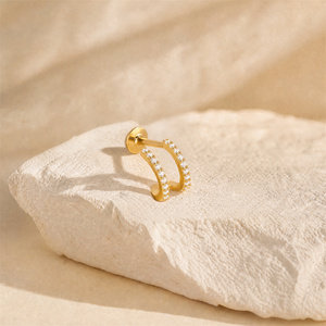 Pendiente Minimalista de Plata S925 de Doble Capa en Forma de C con Zirconia Delicada de Base Plana para Piercing Labret, Hélix y Tragus, Joyería Corporal para Mujer - Product Image 3