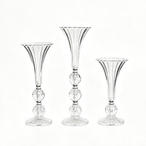 Vintage Fluted Tall Acrylic Vase Footed Design Living Room Window Cafe Tabletop <b>Flower</b> <b>Display</b> Ornament - Product Image 5