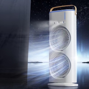 مروحة مكتبية ثلاثية الفتحات برأسين، مروحة تبريد هواء منزلية تعمل بالشحن عبر USB مع خاصية الرش والترطيب، مروحة رش للمكتب والمنزل - Product Image 2