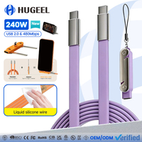 Câble USB-C HUGEEL Factory 240W, câbles de données USB-C, support de téléphone, adaptateur USB PD100W à charge rapide pour ordinateur portable, tablette, téléphone