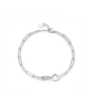 Bracelet chaîne en argent sterling S925 avec zircon et motif lettre, bijou simple pour femme, version cuivre personnalisable - Product Image 1