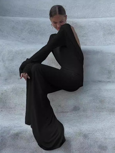Nuovo Abito Elegante e Sexy con <span class=keywords><strong>Schiena</strong></span> <span class=keywords><strong>Scoperta</strong></span> per Autunno e Inverno, <span class=keywords><strong>Vestito</strong></span> Lungo Aderente a <span class=keywords><strong>Maniche</strong></span> <span class=keywords><strong>Lunghe</strong></span> per Donna - Product Image 3