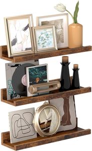 Juego de 3 Estantes Flotantes de Madera para <span class=keywords><strong>Pared</strong></span>, 38 cm de Largo, con Borde Frontal para Adornos, Frascos de Especias, Cuadros Enmarcados, Estilo Rústico Marrón - Product Image 2