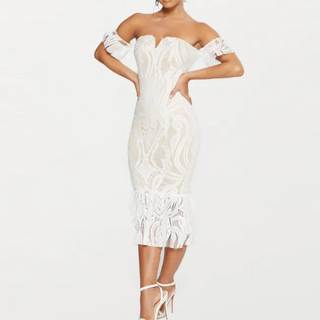 فستان رسمي مخصص للنساء فستان دانتيل فساتين سهرة بيضاء نسائية أنيقة