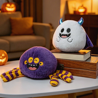 Bantal Labu Hantu Halloween dengan Boneka Laba-laba dan Kelelawar Bersulam, Isi Kapas PP, Dekorasi Kapas