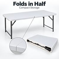 Table pliante de 120 cm avec poignée de transport, table utilitaire portable blanche, structure en acier carbone pour événements en plein air, restauration et camping