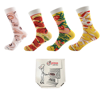 Vente en gros, fast food personnalisé, chaussettes en coton à la mode jacquard pour femmes, boîte à pizza heureuse pour hommes