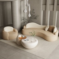 Canapé en tissu velours style crème, structure en bois massif, éponge haute densité, design en arc pour bureau, hall d'hôtel, salon de beauté, espace de repos