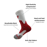 Chaussettes de sport en tricot pour le basketball et la course à pied, en polyester/nylon, avec logo personnalisé, motif rouge et blanc contrastant, coussinées, pour l'automne