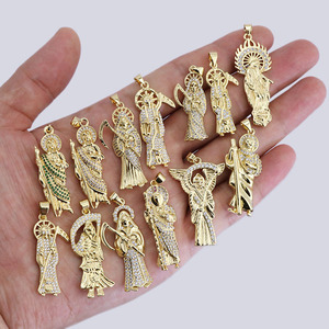 CZ8469 18k Gold Plated CZ Saint Jude <strong>San</strong> <strong>Judas</strong> Tadeo Pendant, Diamond Pave Our Lady of the Holy Death Santa Muerte Pendants - Product Image 1