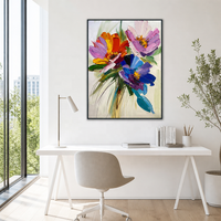 Peinture à l'huile florale colorée sur toile, art mural moderne fait main, imperméable, écologique, sans cadre, belles fleurs abstraites 60x90cm