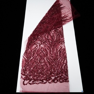 <span class=keywords><strong>Tessuto</strong></span> per Abiti da Sposa di Lusso Ecologico <span class=keywords><strong>Rosso</strong></span> con Perline Ricamo in Pizzo Paillettes <span class=keywords><strong>Tulle</strong></span> 100% Poliestere - Product Image 5