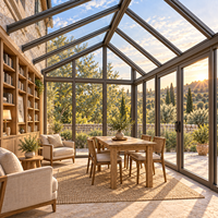 Véranda en aluminium de style maison de campagne avec toit en verre à pignon pour extension de salle à manger et séjour familial quatre saisons