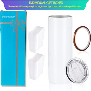 Gobelet isotherme mince 20oz en acier inoxydable blanc, vierge pour sublimation, avec couvercles, pailles et ruban adhésif - Product Image 3