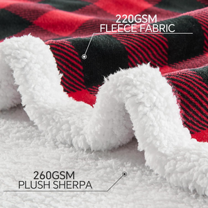 <span class=keywords><strong>Plaid</strong></span> <span class=keywords><strong>Sherpa</strong></span> à carreaux rouges et noirs, chaud et doux, style jacquard imprimé, motif à carreaux - Product Image 3